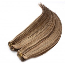 28 inch (70cm) Deluxe clip in human REMY hair - dark brown / blonde