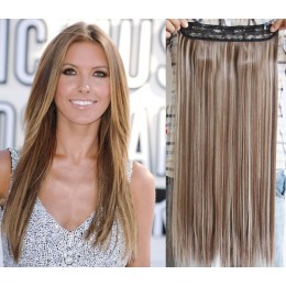 24 inches one piece full head 5 clips clip in hair weft extensions straight – dark brown / blonde